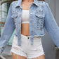 Studded Button Up Long Sleeve Denim Jacket