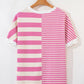 High-Low Striped Round Neck Short Sleeve T-Shirt