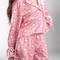 Valentine’s Day Lace Detail Heart Print Collared Neck Top and Shorts Lounge Set