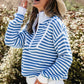 Striped Half Zip Mock Neck Long Sleeve Sweater