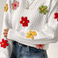 Crochet Flower Round Neck Long Sleeve Sweater