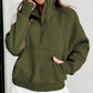 Sea Green Fleece Lined Zip Up Stand Collar Thumbhole Sleeve Sweatshirt