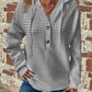 Waffle Texture Half-Buttoned Drawstring Hoodie—Small-3XL