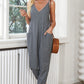 Textured Sleeveless V-Neck Pocketed Casual Jumpsuit