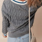 Cable-Knit V-Neck Long Sleeve Sweater