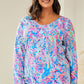 Sky Blue Plus Size Floral Print Long Sleeve and Shorts Lounge Outfit