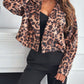 Leopard Collared Neck Cropped Jacket