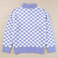 Plus Size Checkered Collared Neck Long Sleeve Sweater