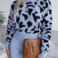 Leopard Round Neck Dropped Shoulder Sweater