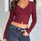 Buttoned V-Neck Long Sleeve T-Shirt