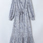 Sky Blue Printed Bubble Sleeve Maxi Dress