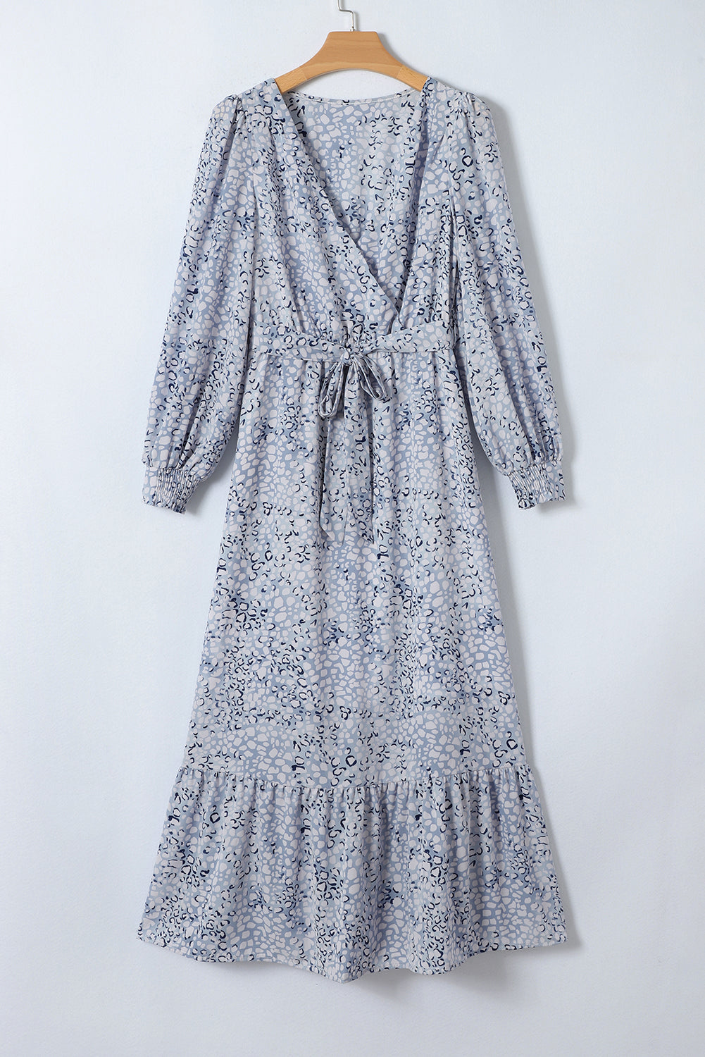 Sky Blue Printed Bubble Sleeve Maxi Dress