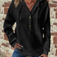 Waffle Texture Half-Buttoned Drawstring Hoodie—Small-3XL