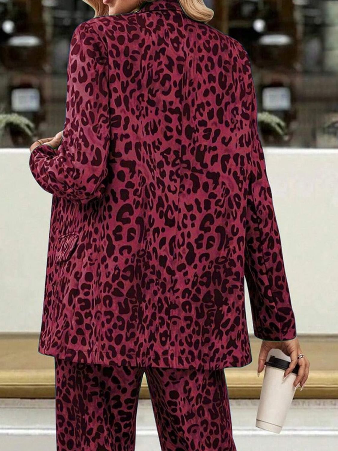 Two-Piece Leopard Pattern Pants Suit—Small-3XL