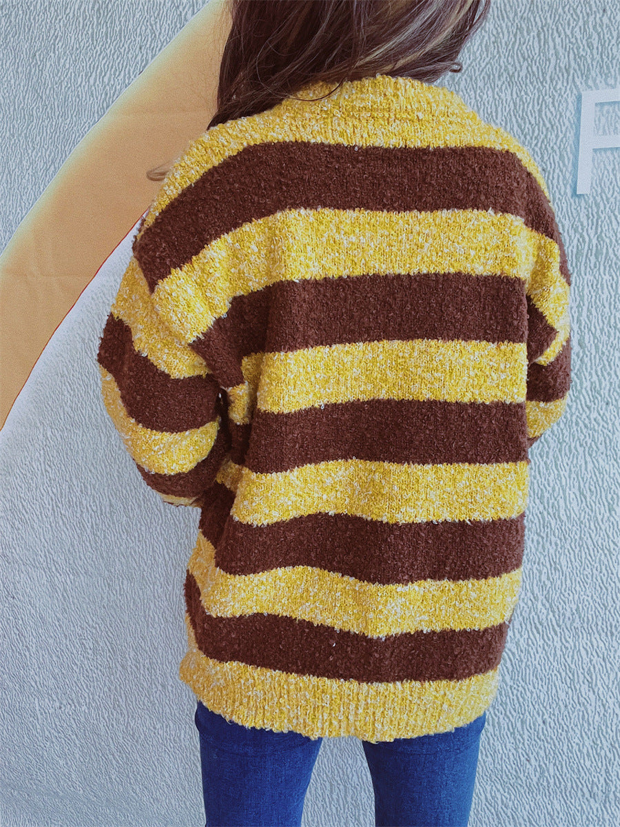 Striped Round Neck Long Sleeve Sweater