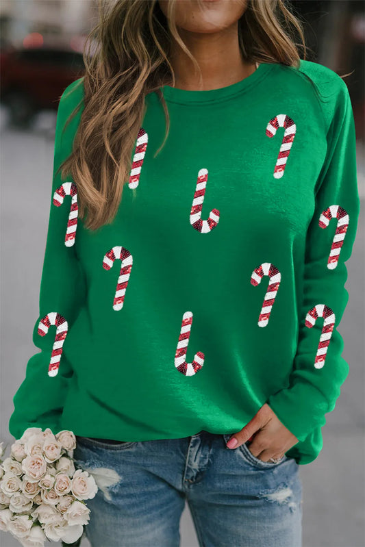 Sequin Candy Cane Sweatshirt