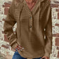 Waffle Texture Half-Buttoned Drawstring Hoodie—Small-3XL