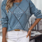 Openwork Round Neck Long Sleeve Knit Top