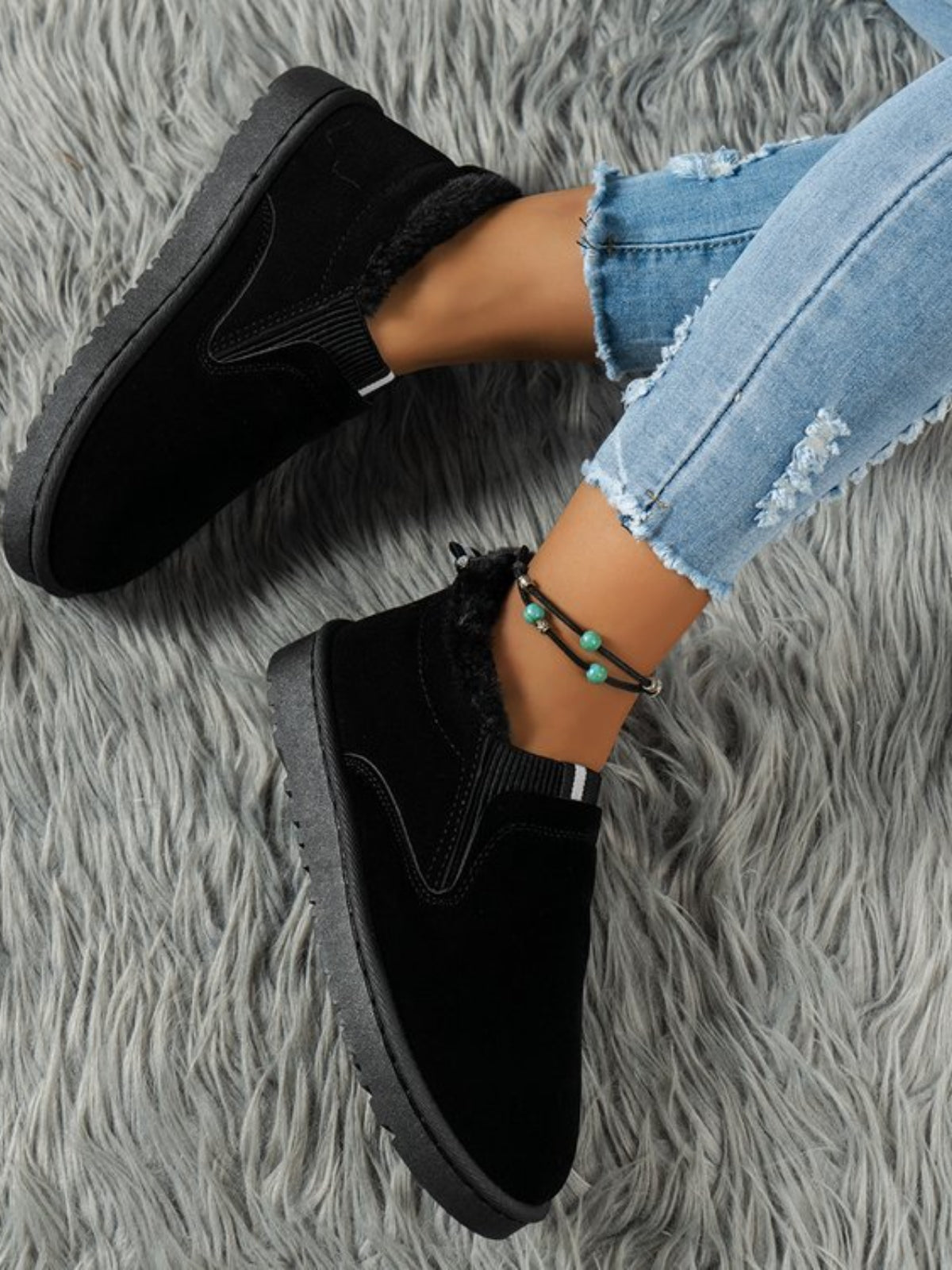 Faux Fur Suede Round Toe Booties