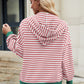 Drawstring Striped Zip Up Long Sleeve Hoodie