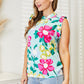 Double Take Floral Print Ruffle Shoulder Blouse