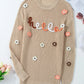 Flower Round Neck Long Sleeve Sweater