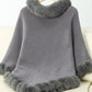 Fuzzy Trim Texture Three-Quarter Sleeve Poncho