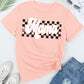 Pink Mama Checkered Print O Neck Casual T Shirt