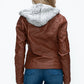 YMI Faux Layered Double-Zipper Jacket with Fuzzy Hood