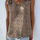 Perfee Leopard Frill Trim V-Neck Tank