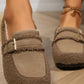 Fuzzy Buckle Flat Slip-Ons