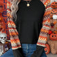 Orange Geo Print Raglan Patchwork Long Sleeve Tee