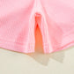 Pink Plus Size Ribbed Exposed Seam Tee and Shorts Set