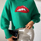 Lip Turtleneck Long Sleeve Sweater