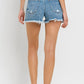 Lovervet Stepped Waist Raw Hem Denim Shorts