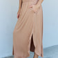 Doublju Comfort Princess Full Size High Waist Scoop Hem Maxi Skirt in Tan