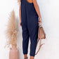 Textured Sleeveless V-Neck Pocketed Casual Jumpsuit