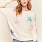 ADORA Stars Pattern Round Neck Drop Shoulder Sweater