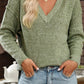 V-Neck Dropped Shoulder Long Sleeve Sweater