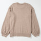 Plus Size Pearl Detail Round Neck Long Sleeve Sweater