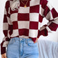 Checkered Mock Neck Long Sleeve Sweater