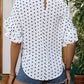 Slit Polka Dot Round Neck Half Sleeve Blouse