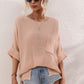 Boat Neck Cuffed Sleeve Slit Tunic Knit Top