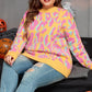 Plus Size Contrast Round Neck Long Sleeve Sweater