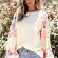 Printed Round Neck Balloon Sleeve Sweatshirt