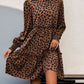 Perfee Frill Printed Mock Neck Long Sleeve Mini Dress