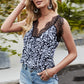 Shiny Leopard Spliced Lace Scalloped Tank