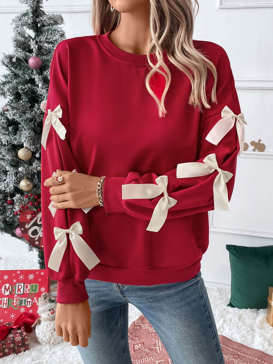 Bow Long Sleeve Sweatshirt