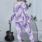 Tie-dye Round Neck Top and Drawstring Pants Lounge Set