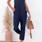 Textured Sleeveless V-Neck Pocketed Casual Jumpsuit